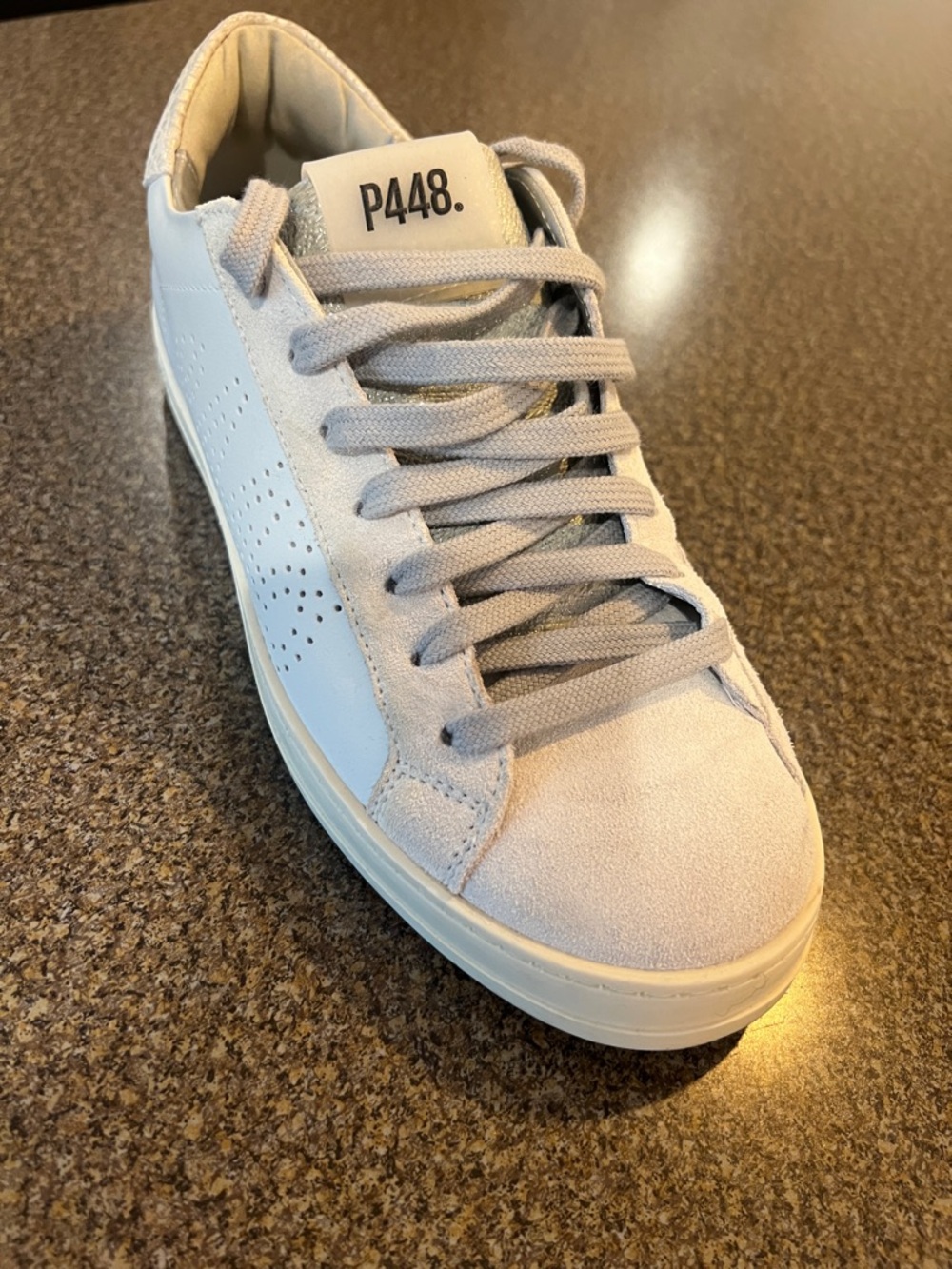 P448 John Light Gray Suede & Leather Low-Top Sneaker NEW Size 38